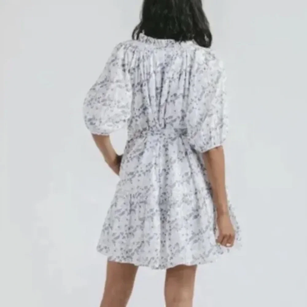 Cleobella Blue White Floral Cotton Puff Sleeve Nevah Mini Size Small Sundress - Picture 2 of 9